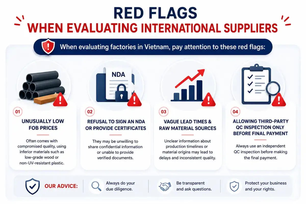 Red flags warning signs when evaluating outdoor furniture factory in Vietnam