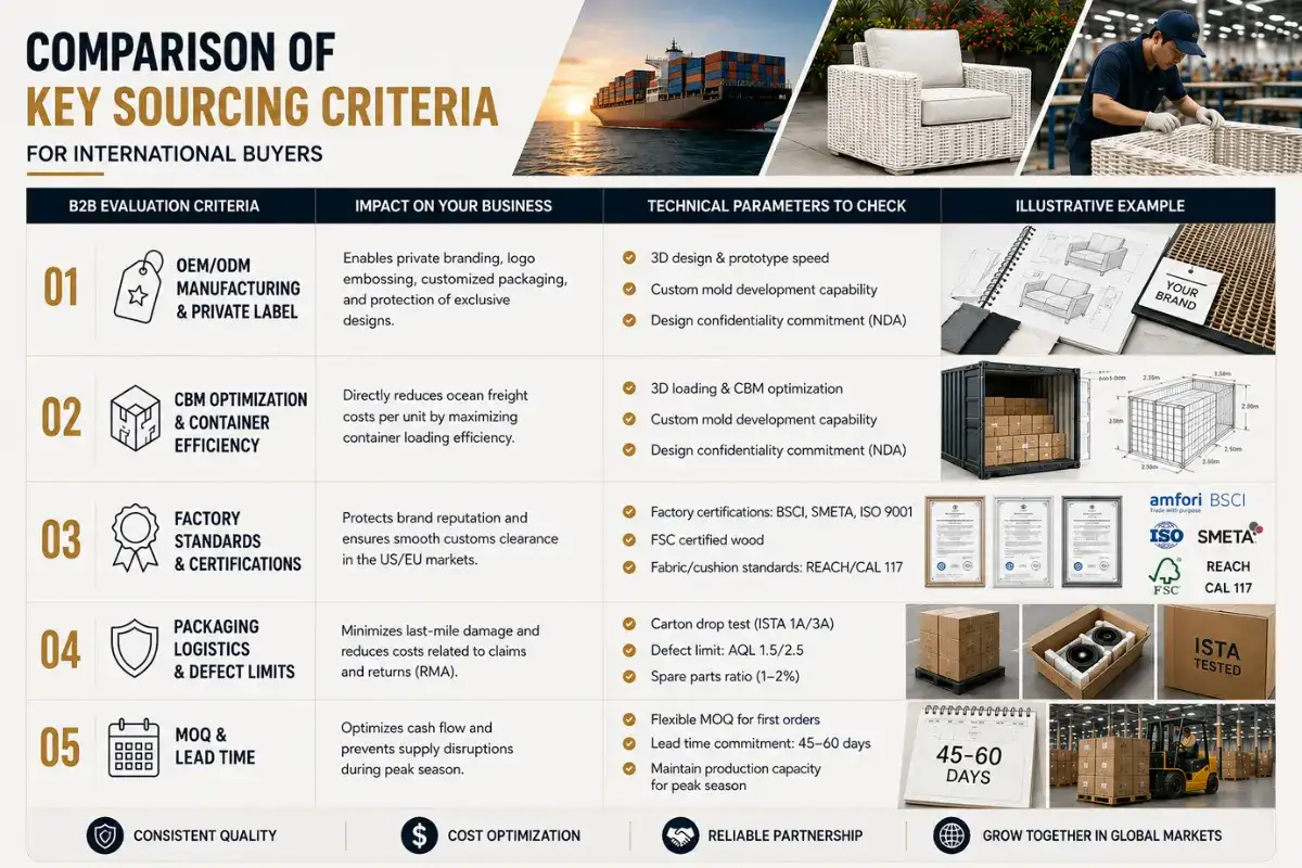 B2B outdoor furniture supplier evaluation criteria chart