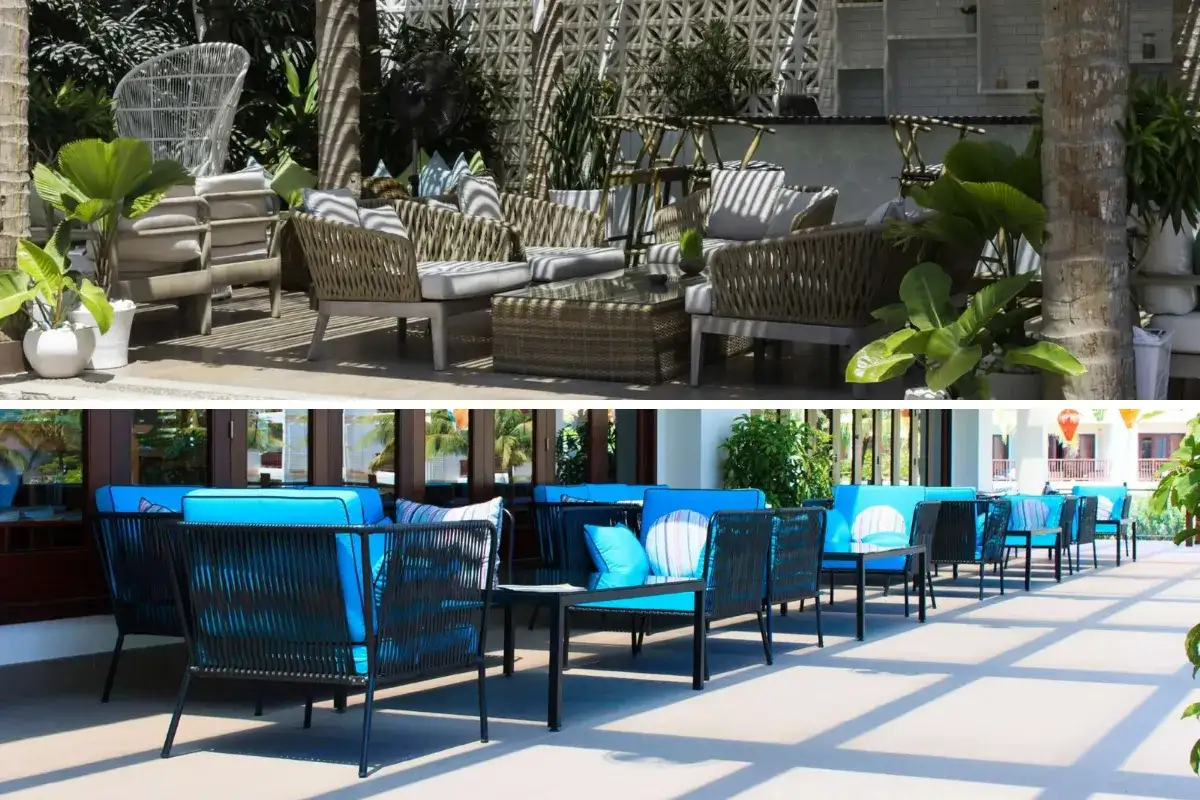 Các dòng nội thất ngoài trời dành cho khách sạn và resort với nhiều kiểu bàn ghế khác nhau.