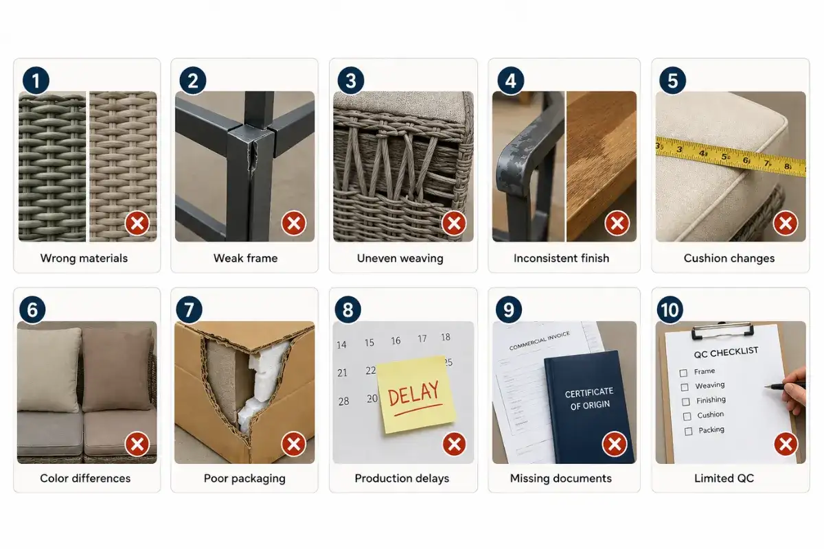Common risks when evaluating an outdoor furniture supplier.