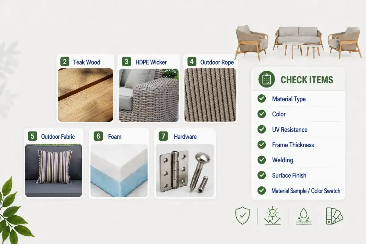 Key materials and quality checks for outdoor furniture production.