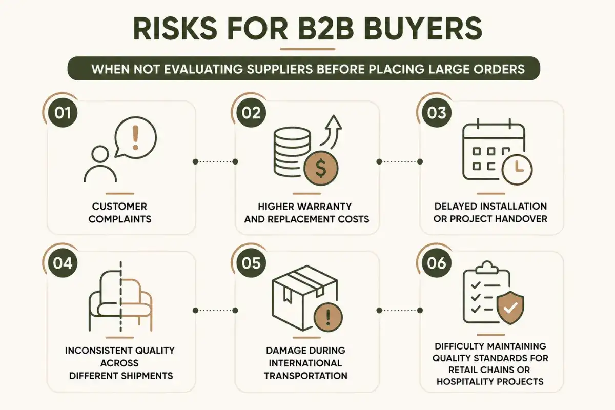 Key risks for B2B buyers when sourcing furniture from suppliers without proper evaluation.