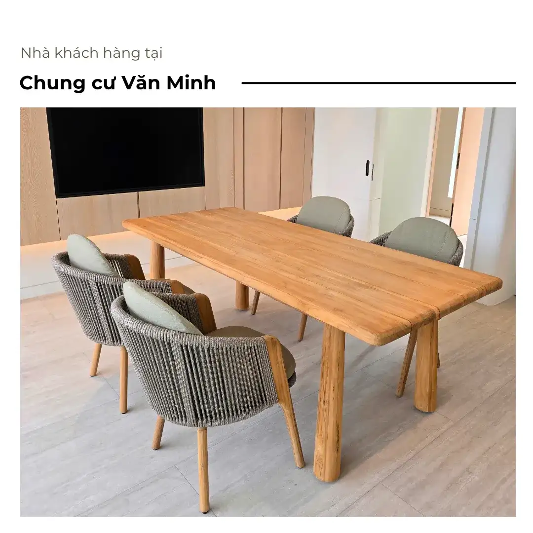 Giao Bộ Bàn Ăn Gỗ Teak Cho Nhà Khách Tại Chung Cư Văn Minh