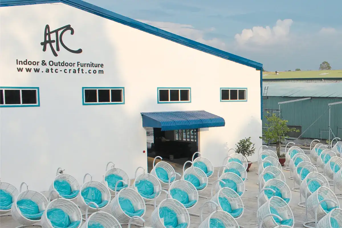 ATC Furniture factory in Vietnam producing outdoor furniture for hotels, resorts, and commercial projects.