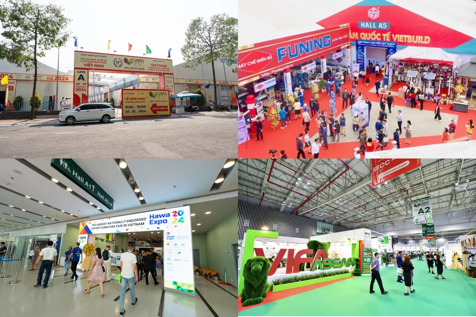 Exhibition halls and entrances of furniture exhibitions in Ho Chi Minh City.