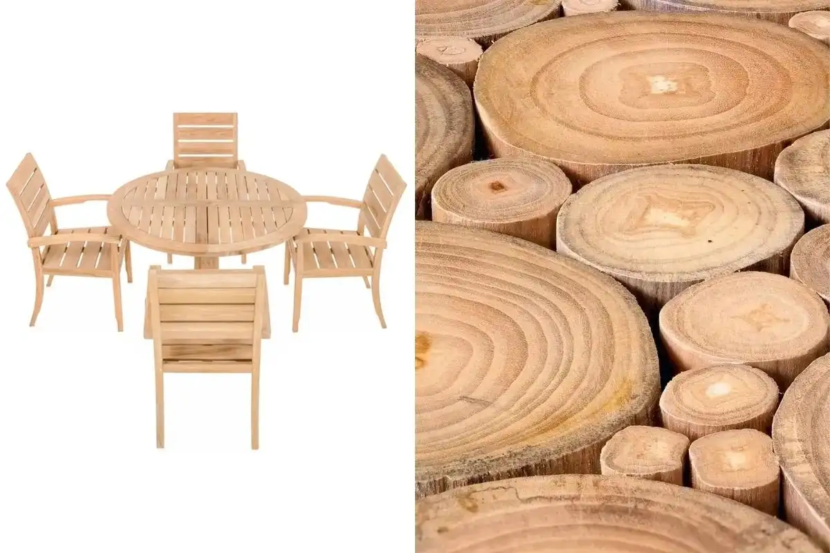 round wooden dining table set and natural wood texture.