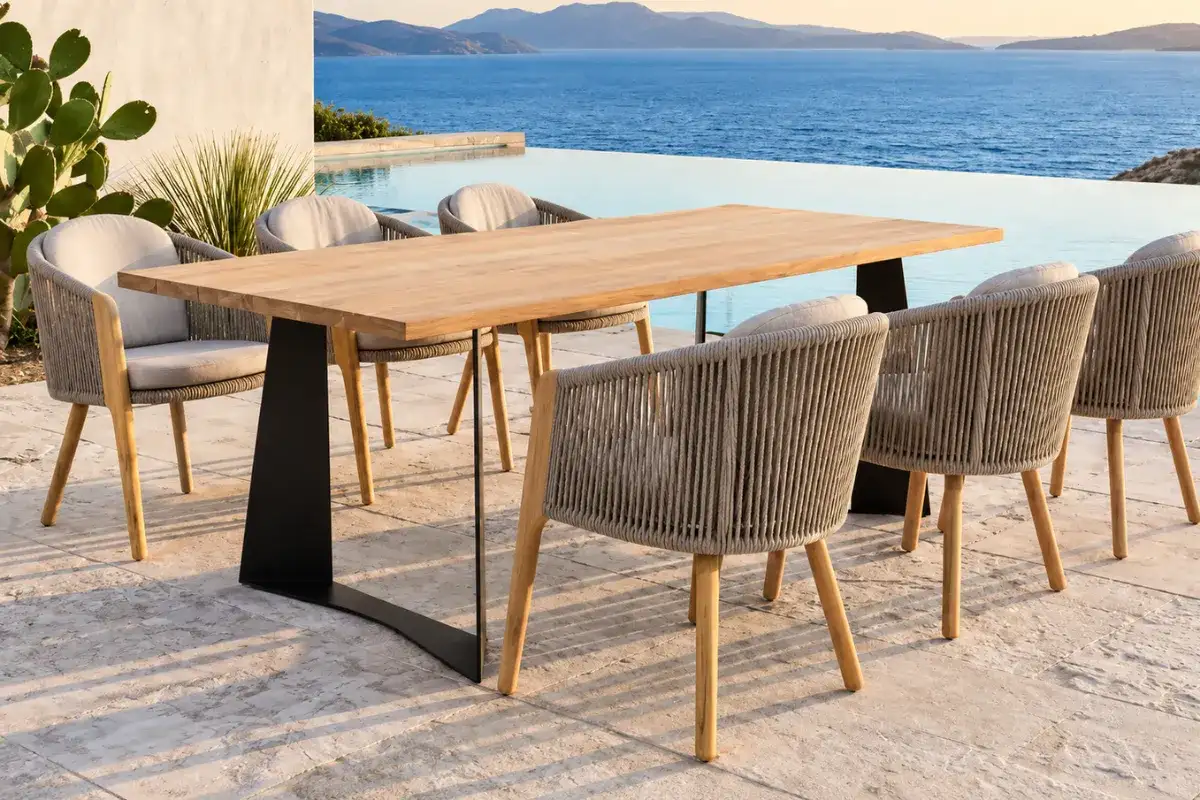 Teak wood outdoor dining chairs for restaurant and hospitality spaces