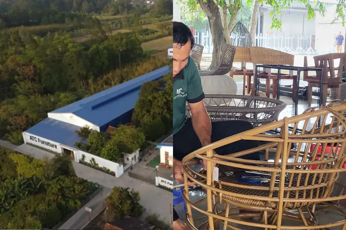 Nhà máy ATC Furniture và thợ thủ công đang gia công khung nội thất mây đan ngoài trời