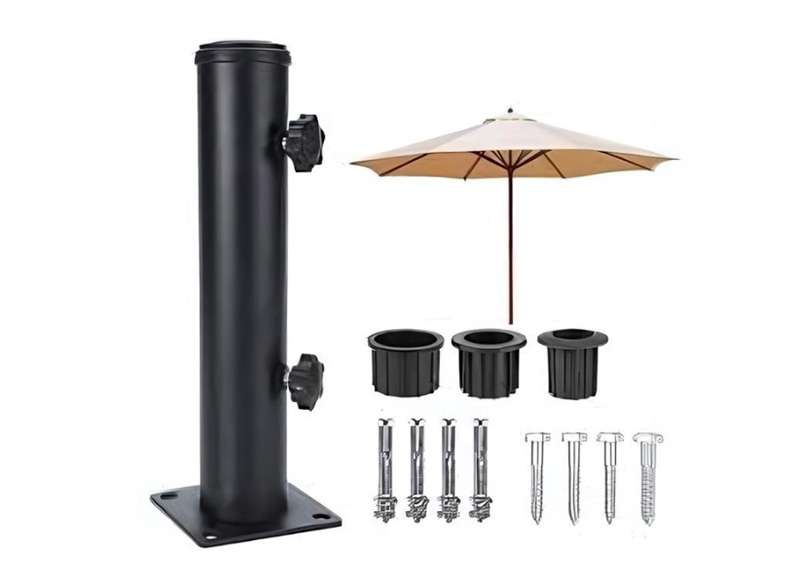 Patio umbrella base kit including accessories and outdoor umbrella