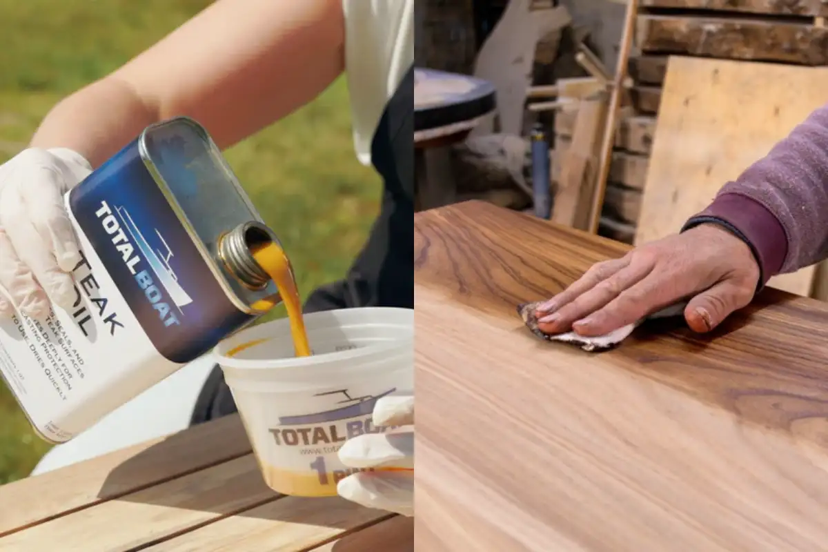 Applying protective and beautifying oil on the wood surface.