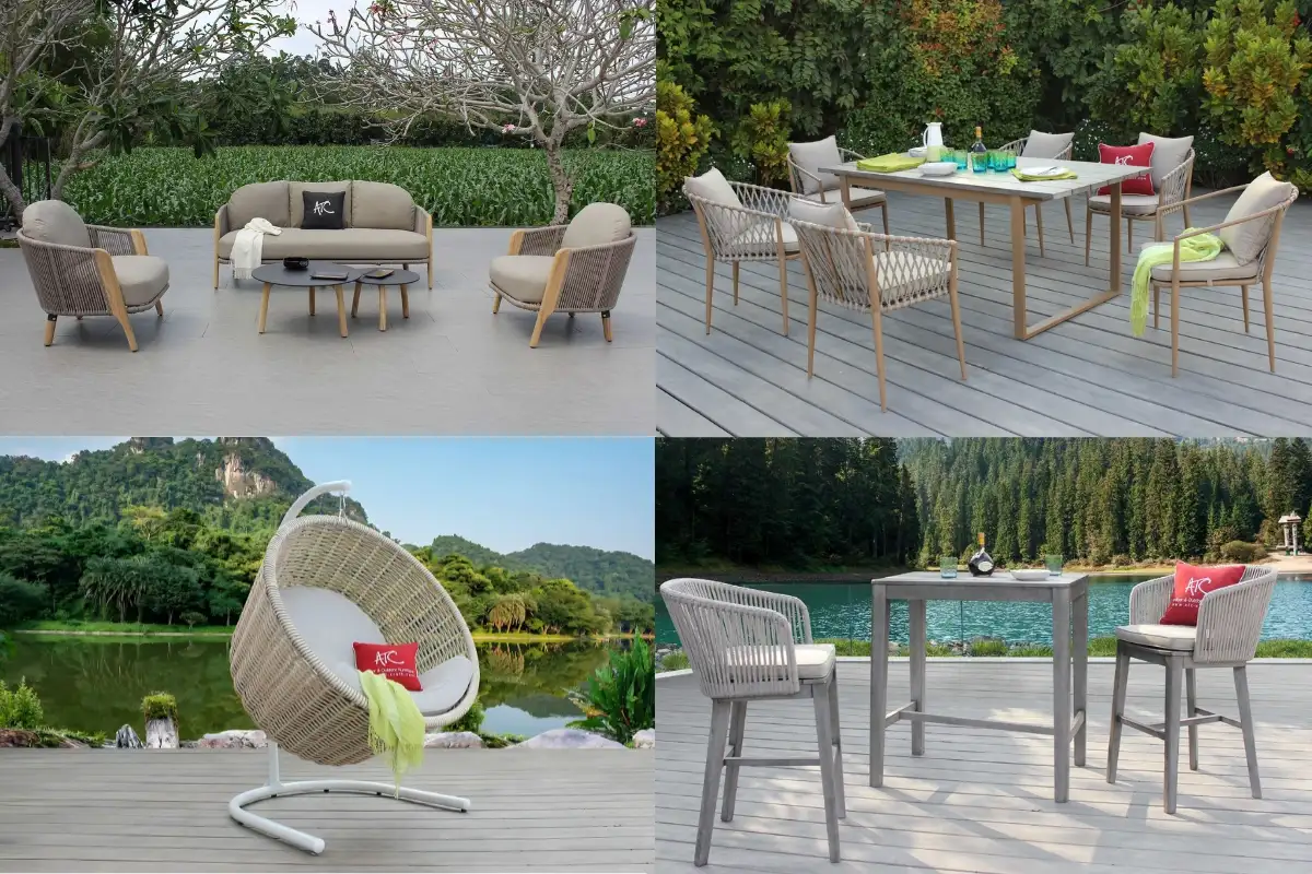 Các sản phẩm ngoại thất ngoài trời của ATC Furniture được bố trí trong khung cảnh thiên nhiên xanh mát