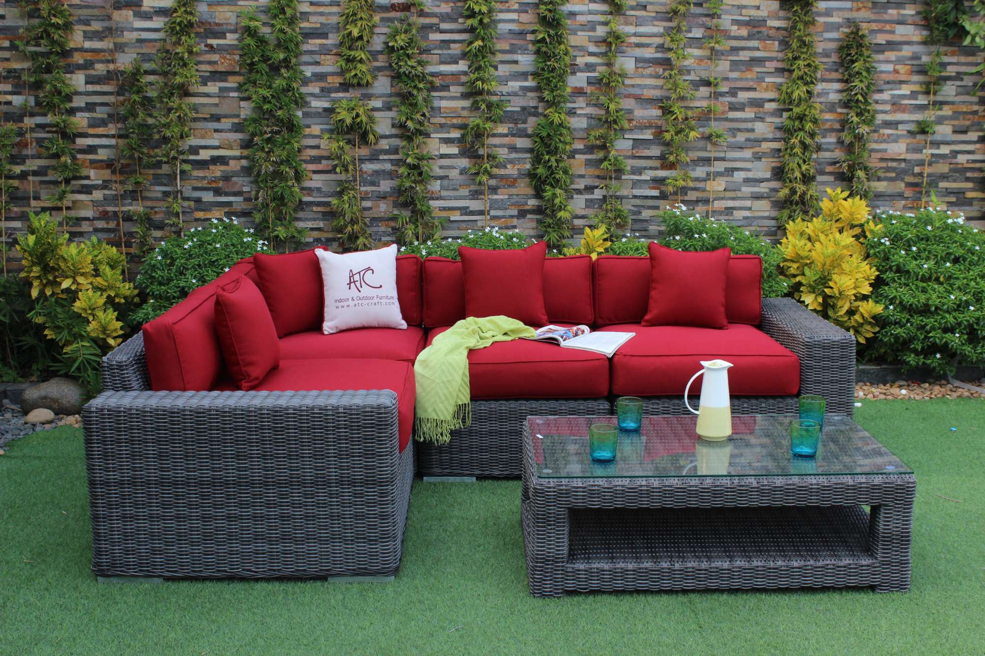 Modern outdoor seating area with a cozy ambiance