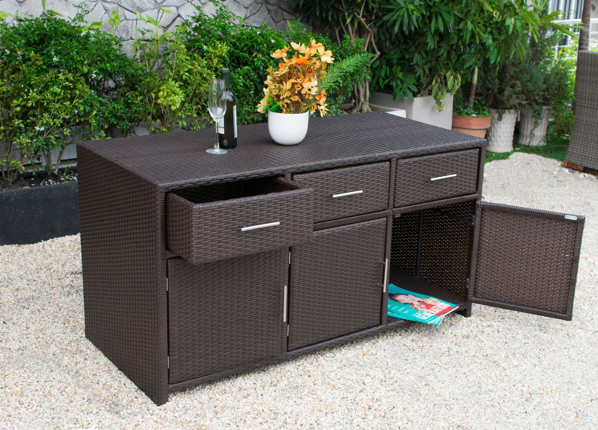 Functional storage cabinet designed for outdoor use