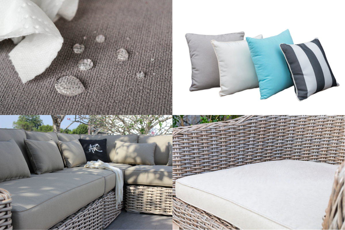 Luxury outdoor sofa and cushions made with durable, weatherproof textiles for long-lasting beauty