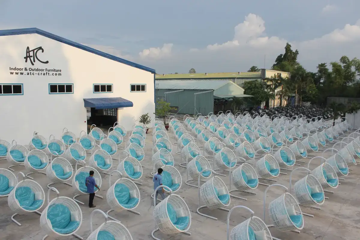 Outdoor furniture manufacturing facility with organized production in Vietnam