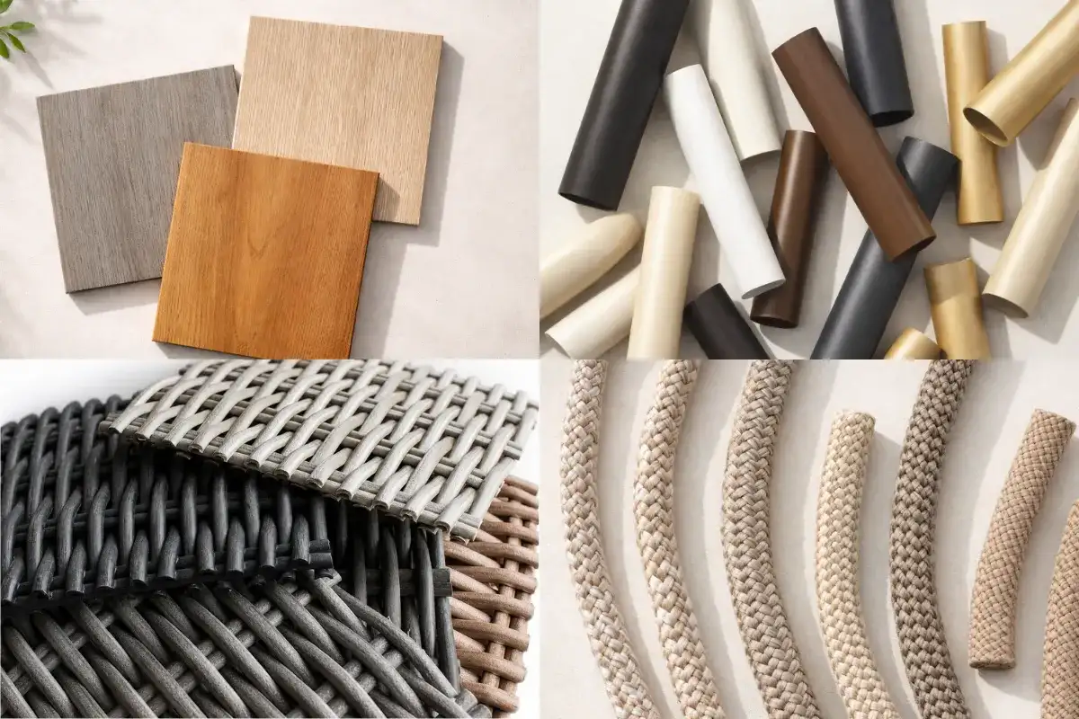 Material samples used in premium outdoor furniture manufacturing in Vietnam