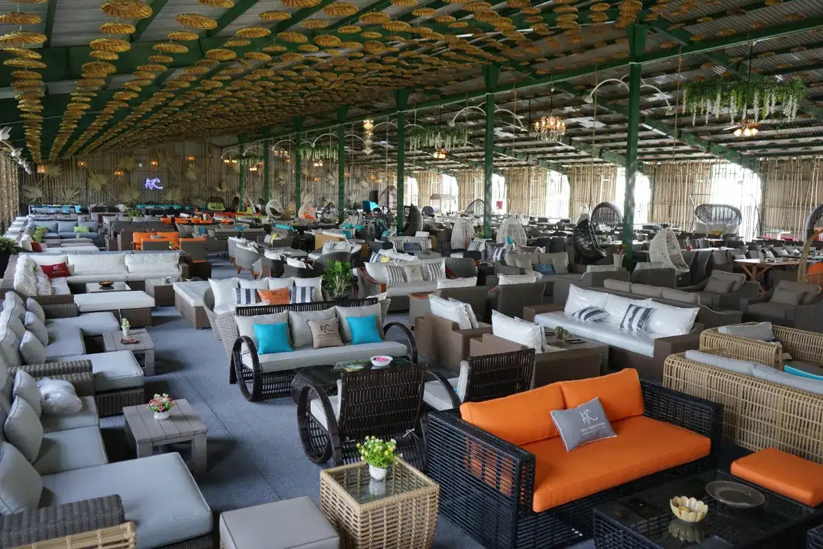 Outdoor furniture showroom in Vietnam with diverse seating and lounge collections