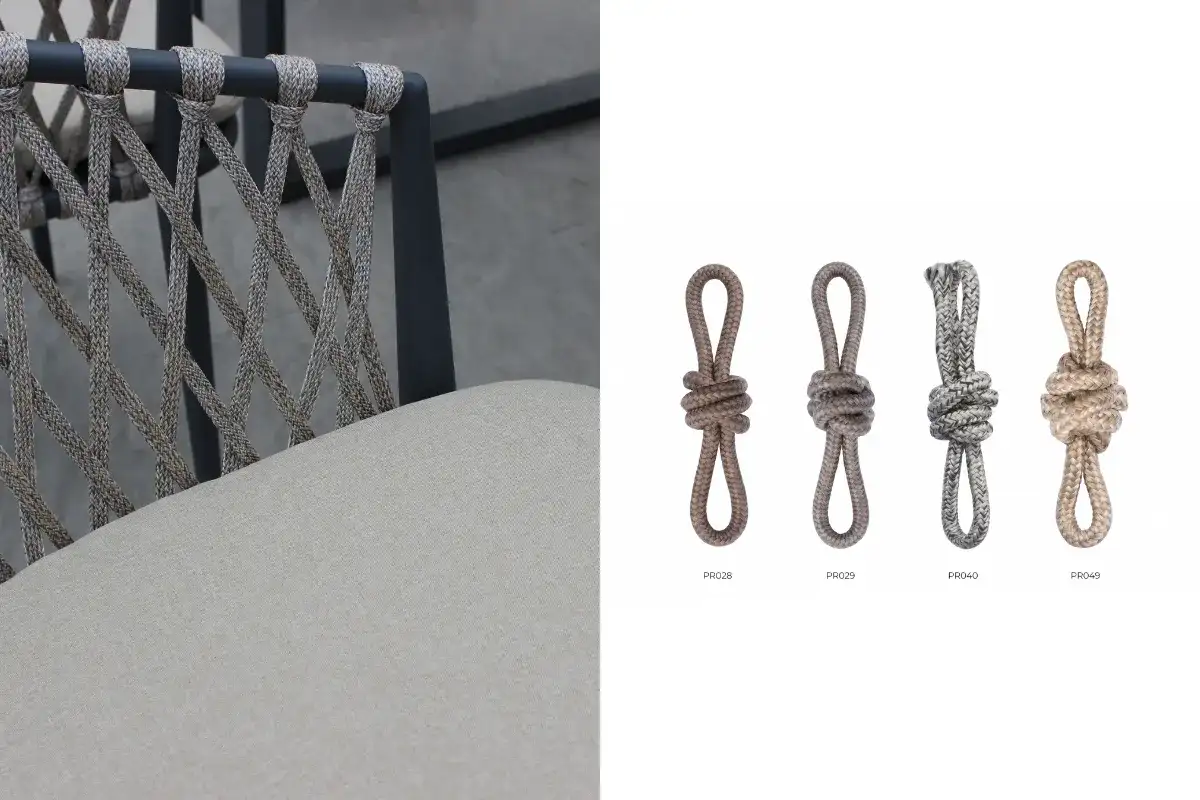 Dây rope ngoài trời được đan trên khung ghế nhôm cùng các mẫu màu dây