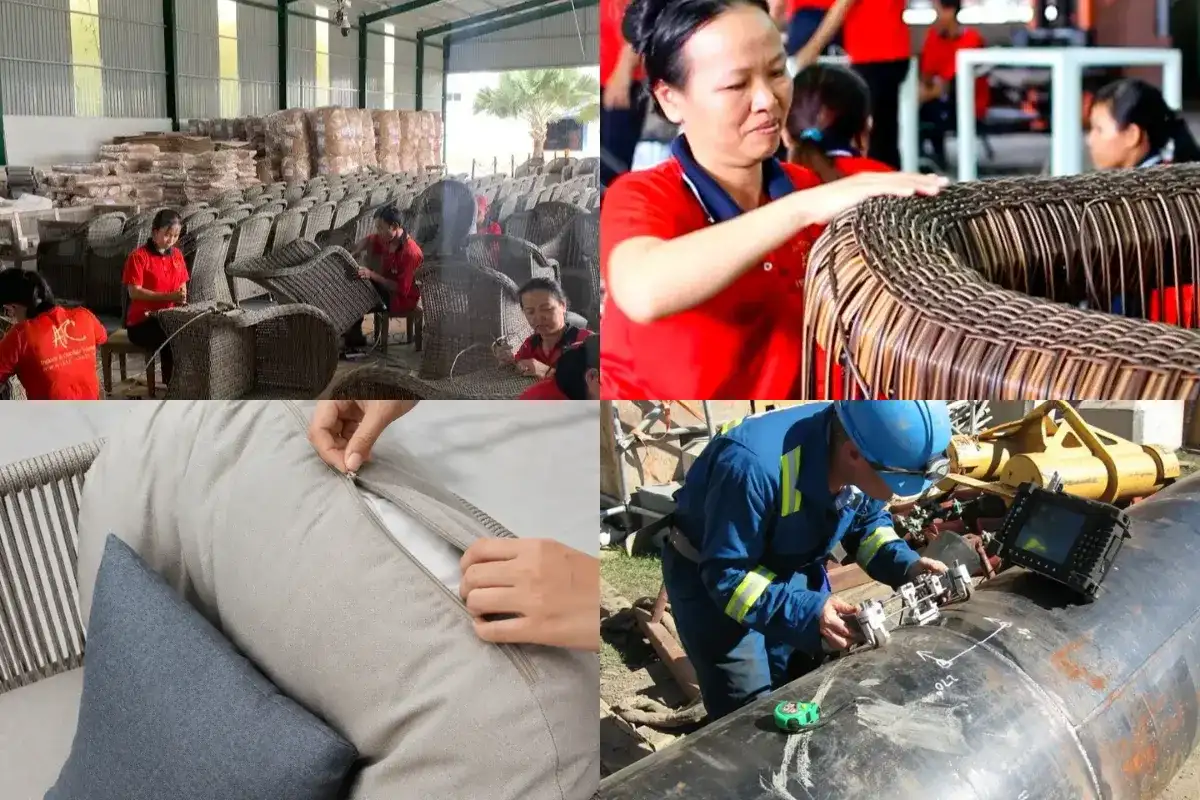 Quy trình sản xuất và kiểm tra chất lượng bàn ghế ngoài trời từ đan mây đến kiểm tra kết cấu và đệm