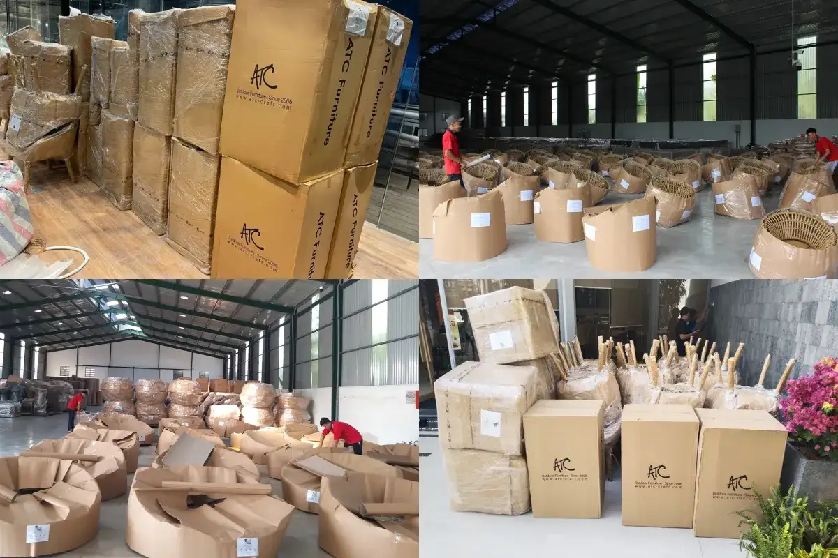 Bulk packaging of resort outdoor products for wholesale orders