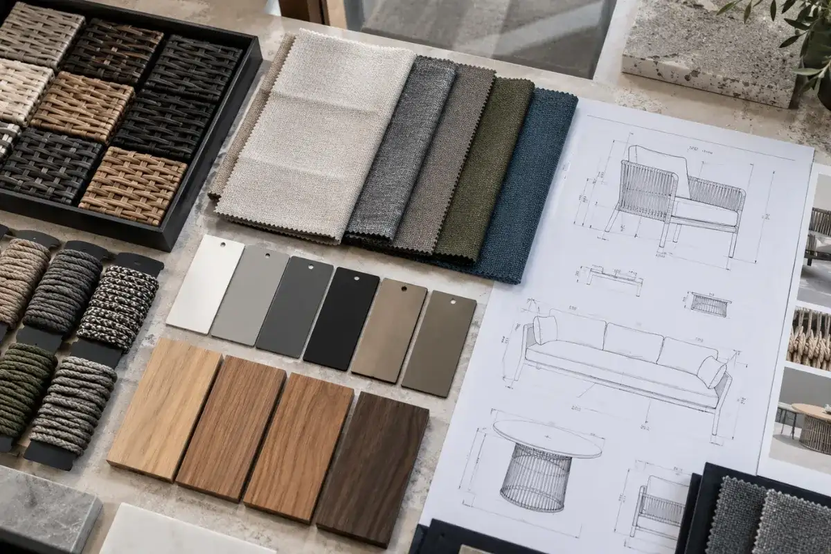 Material, fabric, rope, wicker and finish samples for OEM and ODM customization