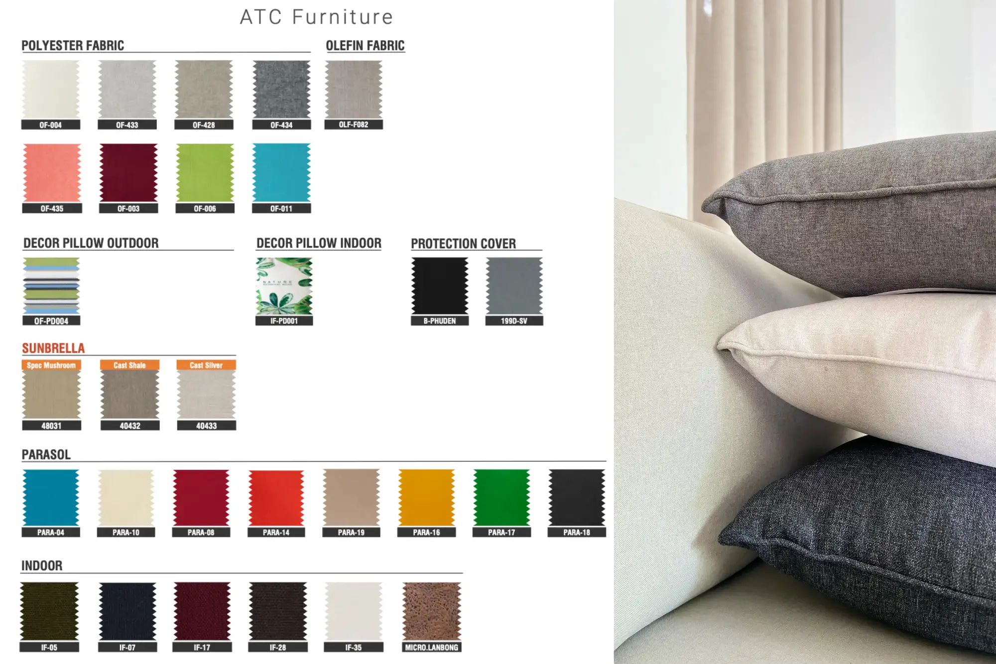 Các mẫu đệm tông màu trung tính được xếp gọn bên cạnh những mẫu vải đa dạng về màu sắc và chất liệu.