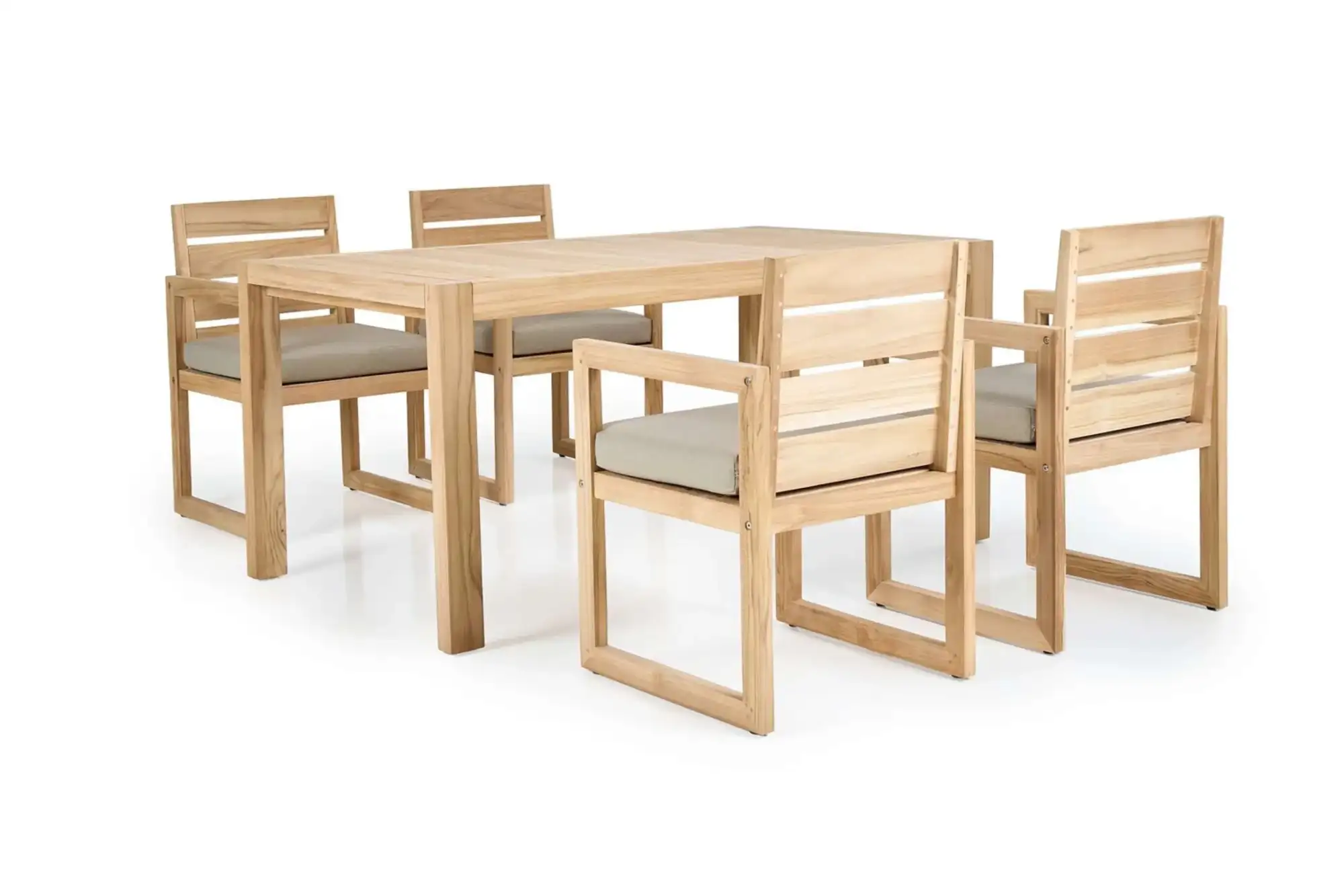 Bộ bàn ăn teak IBIZA gồm bàn và ghế gỗ tếch nguyên khối.