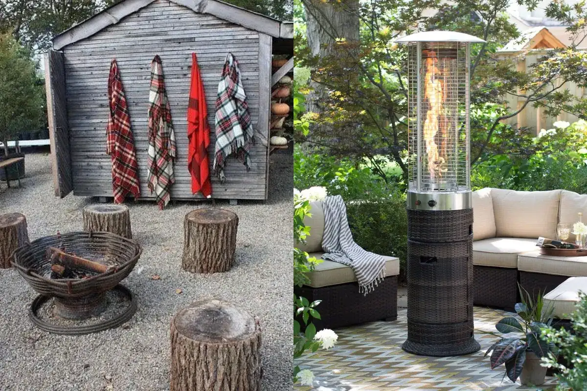 Bếp lửa ngoài trời và máy sưởi sân vườn mang đến không gian ấm áp và thư giãn.