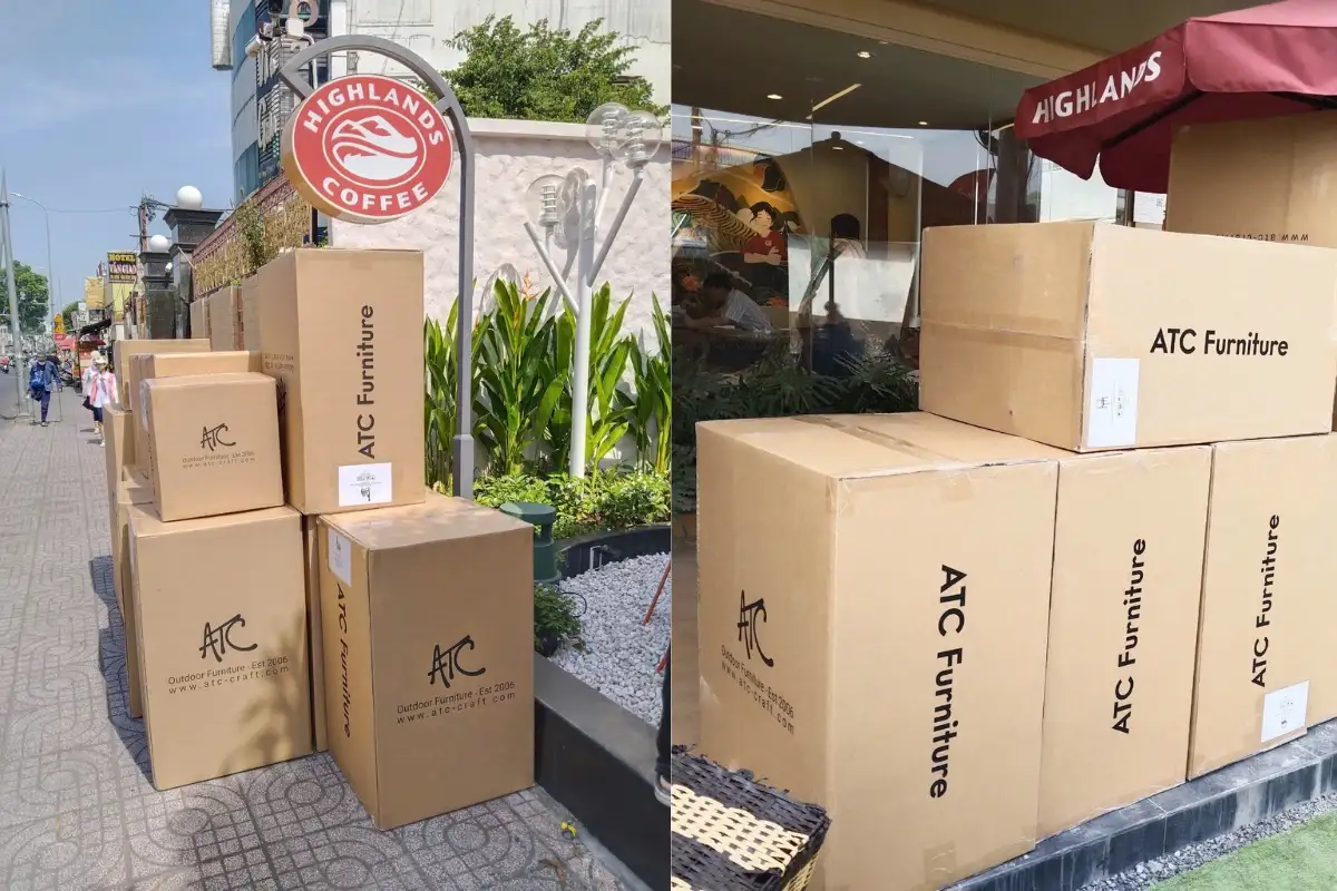 Các thùng carton nội thất được chuẩn bị sẵn sàng để vận chuyển
