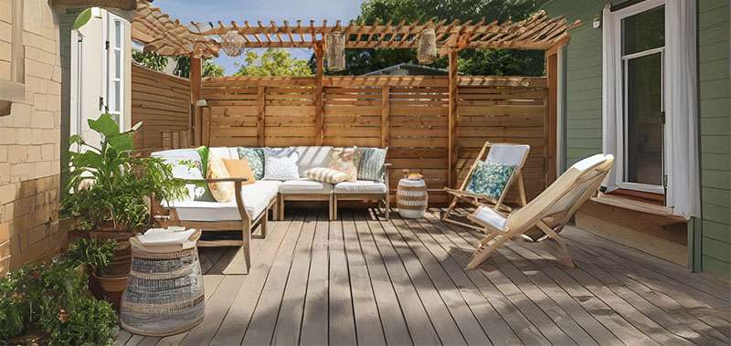 Roofless interior space on the garden porch