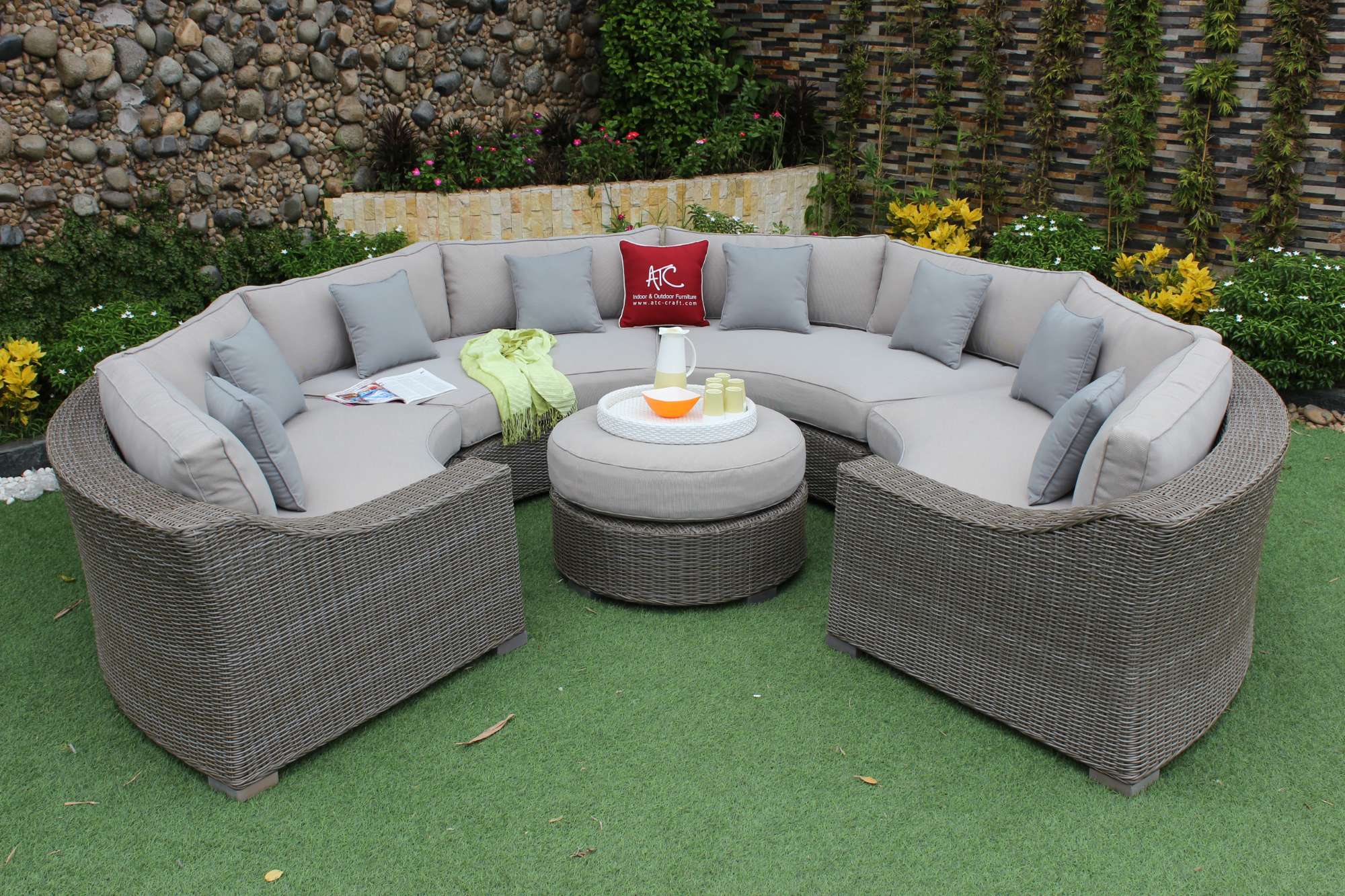 Cozy outdoor sofa set with a modern design and a convenient round table