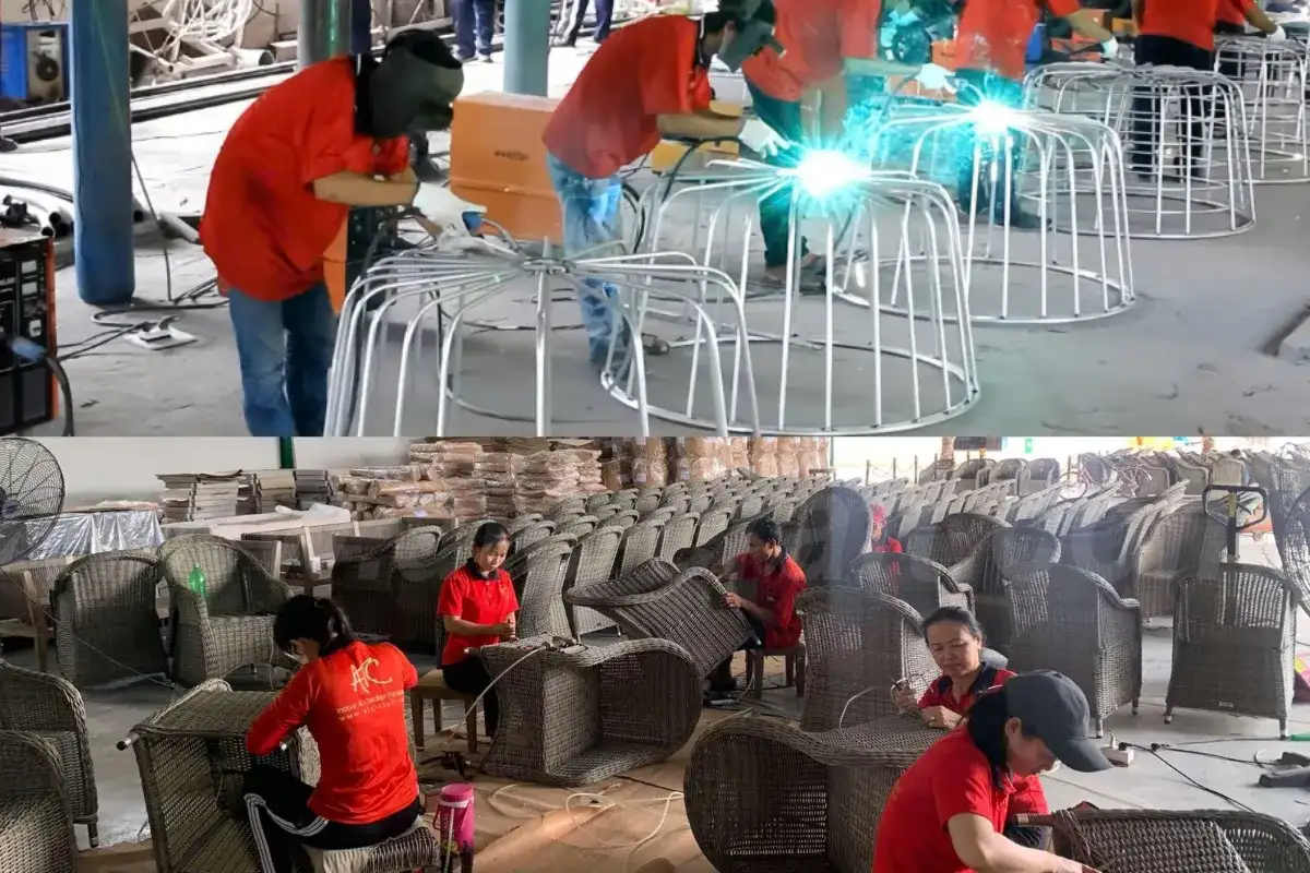 PE rattan outdoor furniture manufacturing and quality control in Vietnam