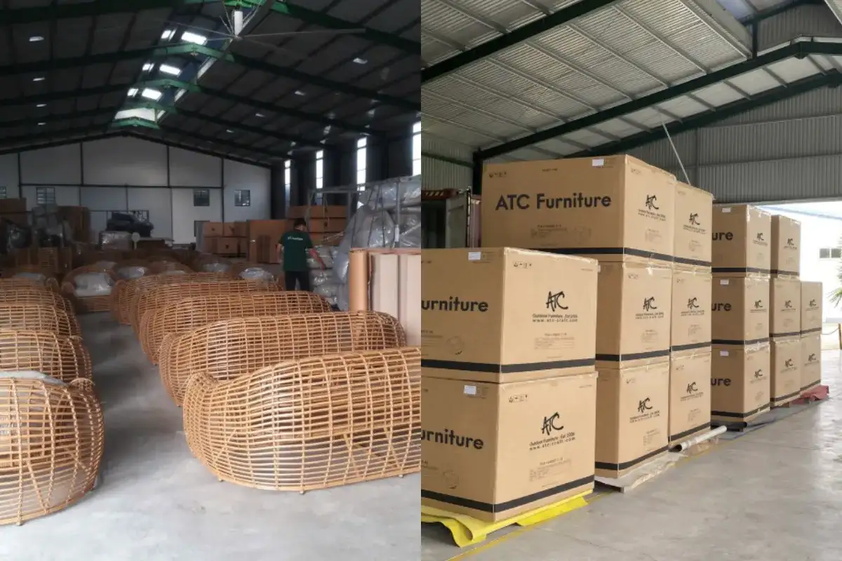 Packaging and warehouse storage for PE rattan outdoor furniture export