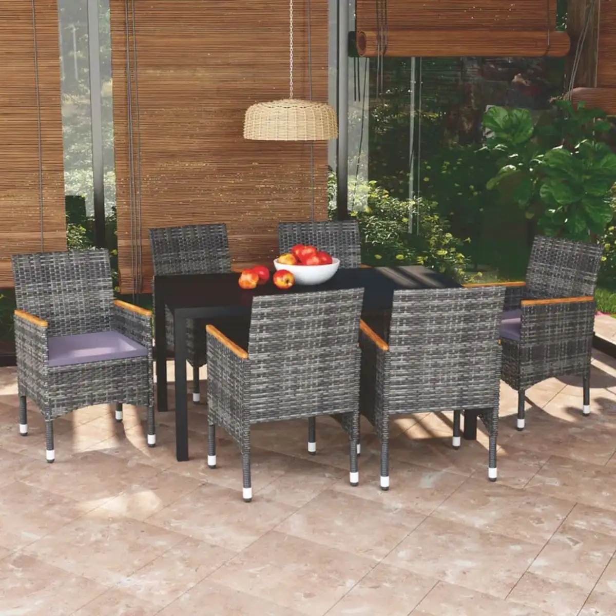 Nội thất phòng khách với bộ bàn ghế gỗ tự nhiên, kệ sách và các đồ trang trí, tạo không gian ấm cúng và hiện đại
