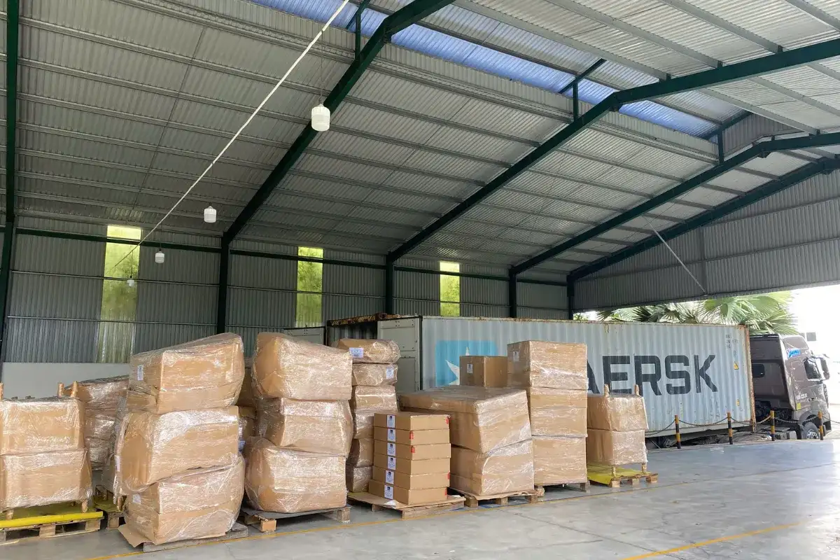 Packaged outdoor furniture prepared for international export from Vietnam