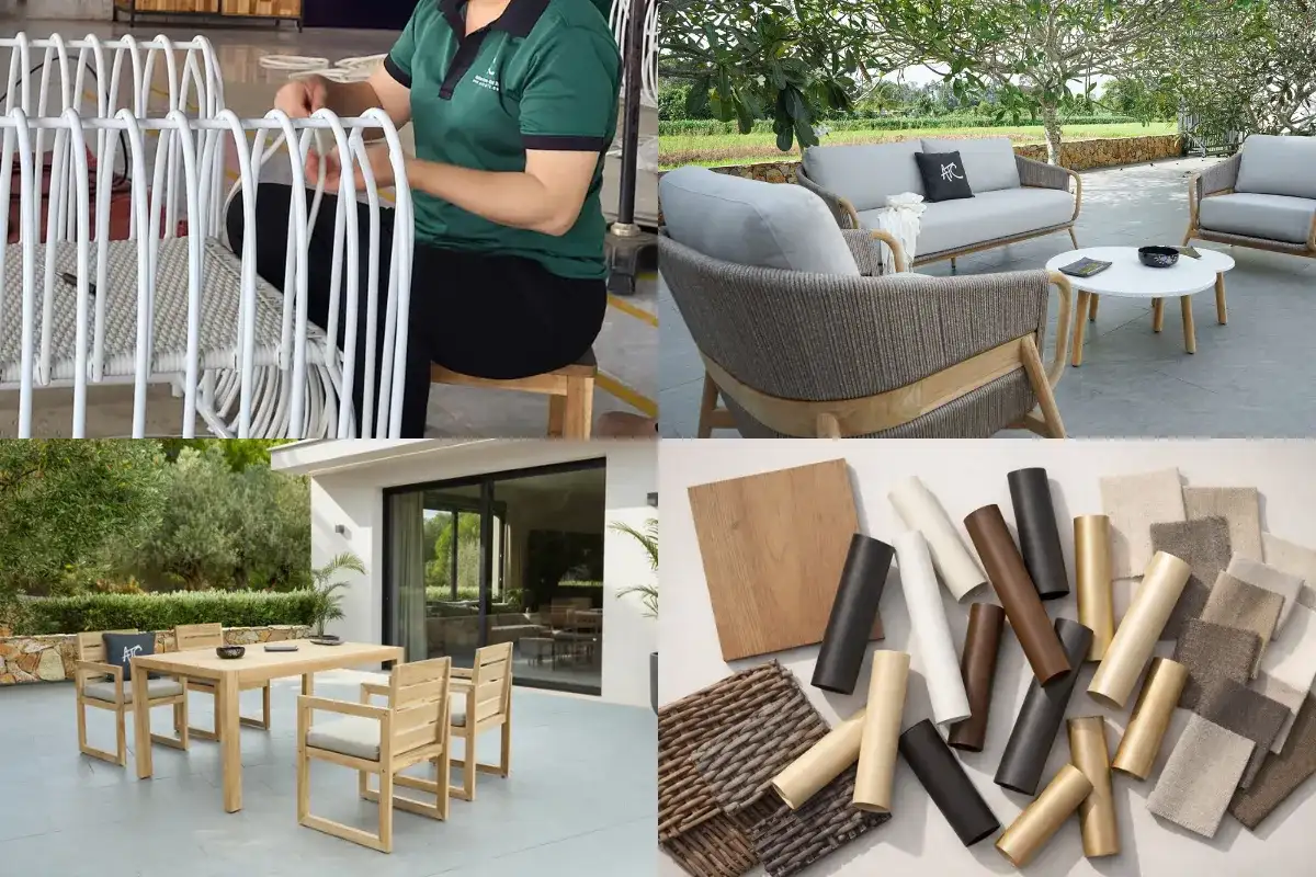 Vietnam outdoor furniture showcasing rope weaving, teak wood, and premium materials