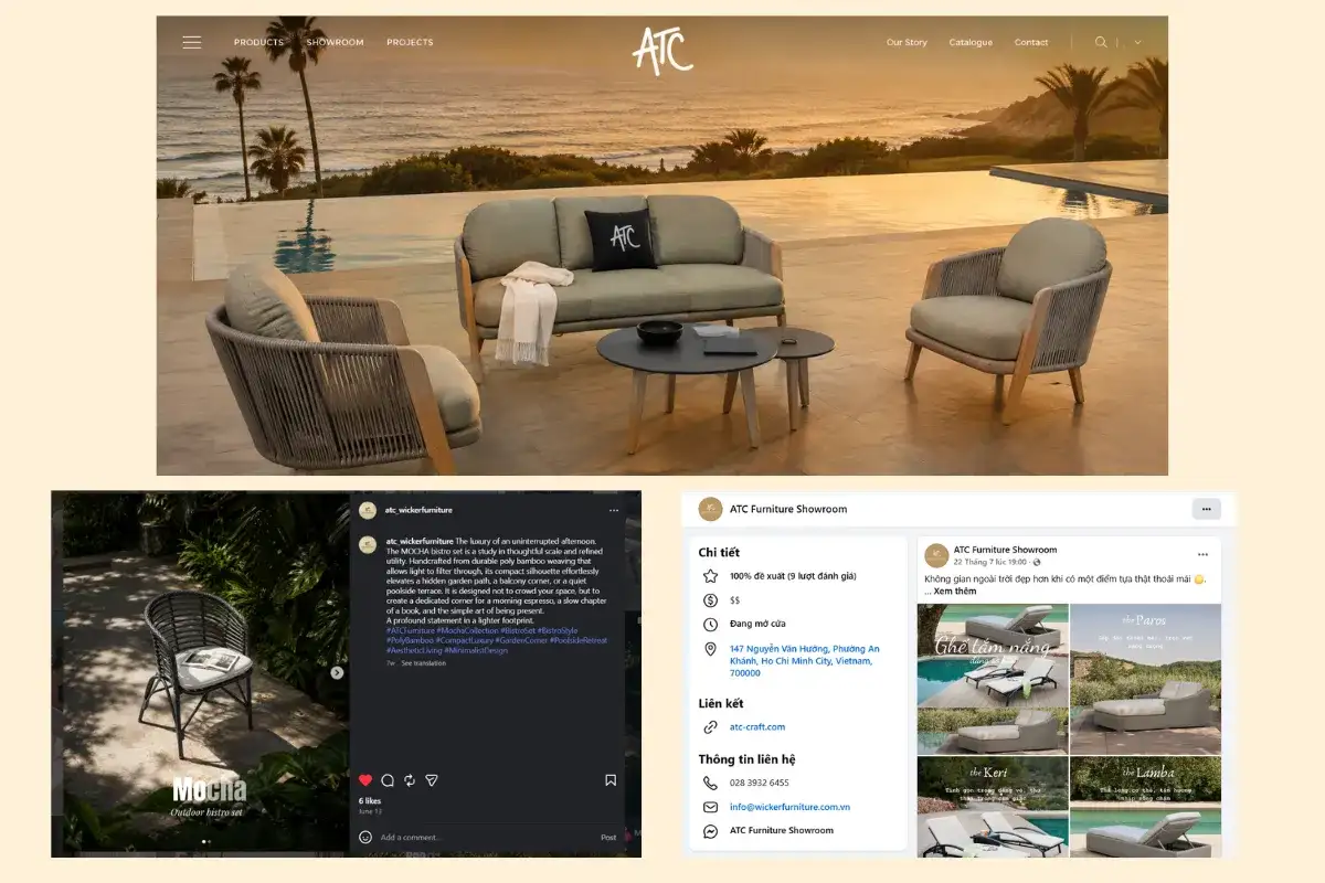 Website chính thức của ATC Furniture giới thiệu các bộ sưu tập và danh mục bàn ghế ngoài trời