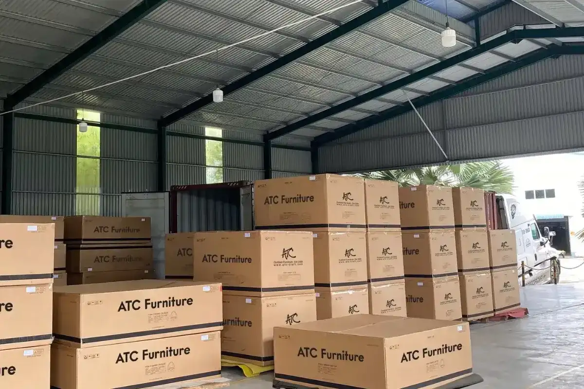 ATC Furniture export packaging prepared for shipment at the factory