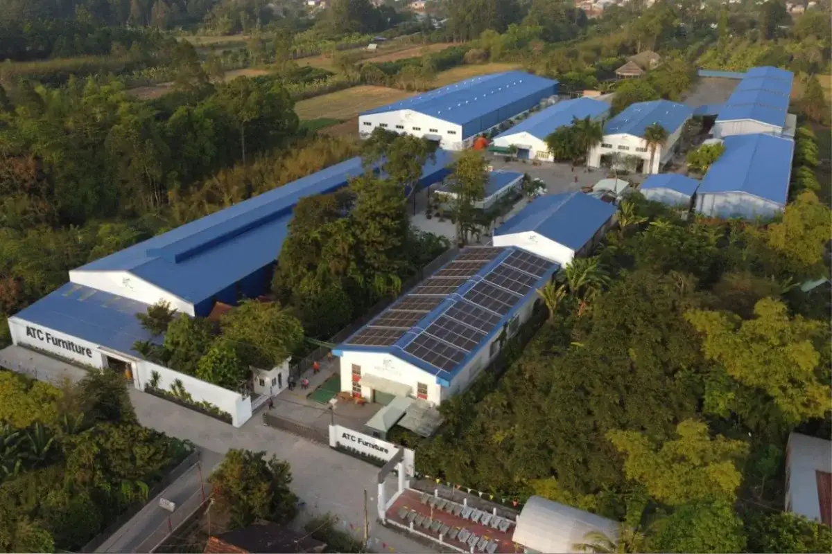 Aerial view of ATC Furniture manufacturing facilities and production buildings in Vietnam
