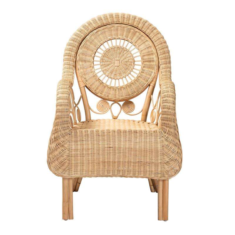 This wicker rattan chair embodies the essence of Bohemian design, with its intricate hand woven details and artistic patterns