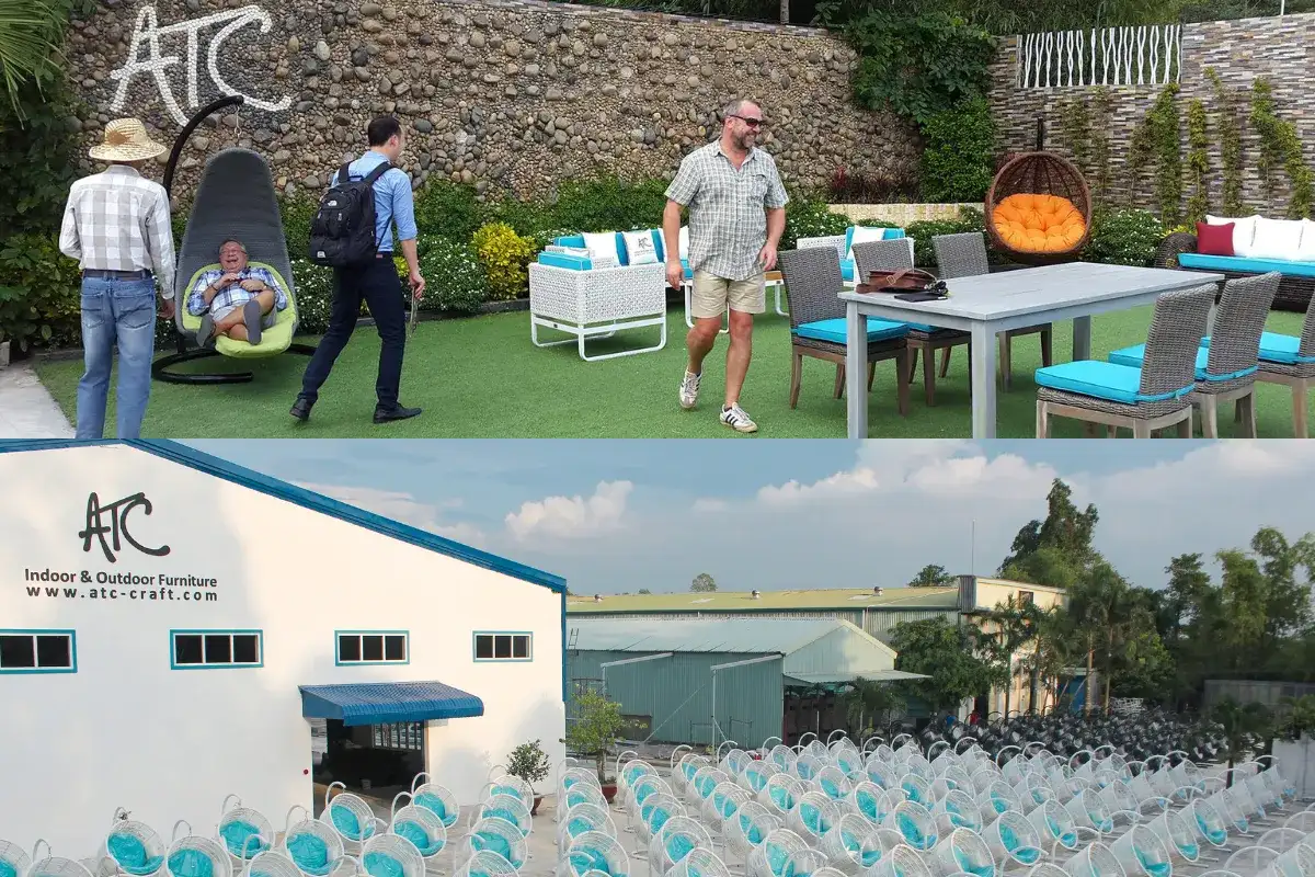 International buyers visiting a Vietnam outdoor furniture factory and showroom