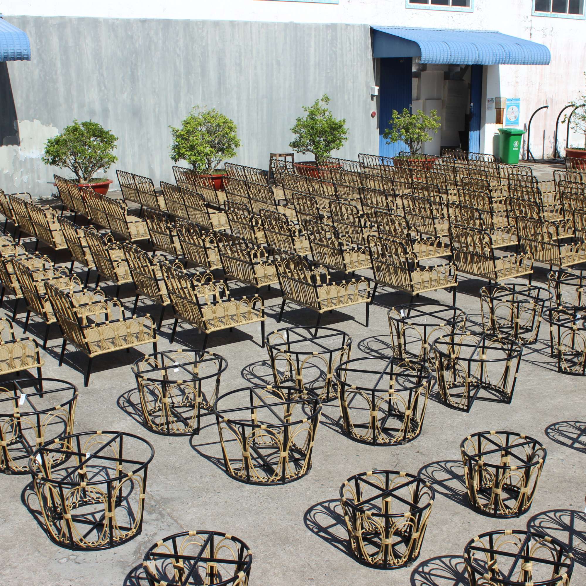 Outdoor display area of furniture products from manufacture