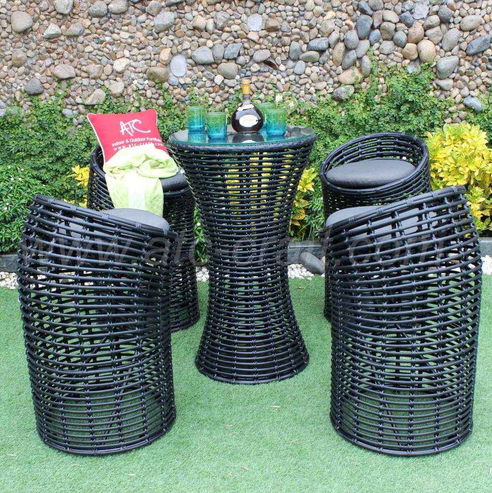 Modern black rattan poly wicker furniture set