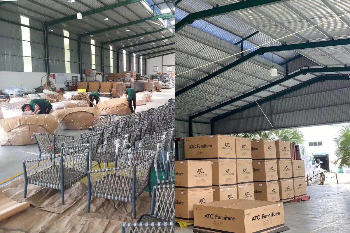 Outdoor furniture packed and stored before international shipment