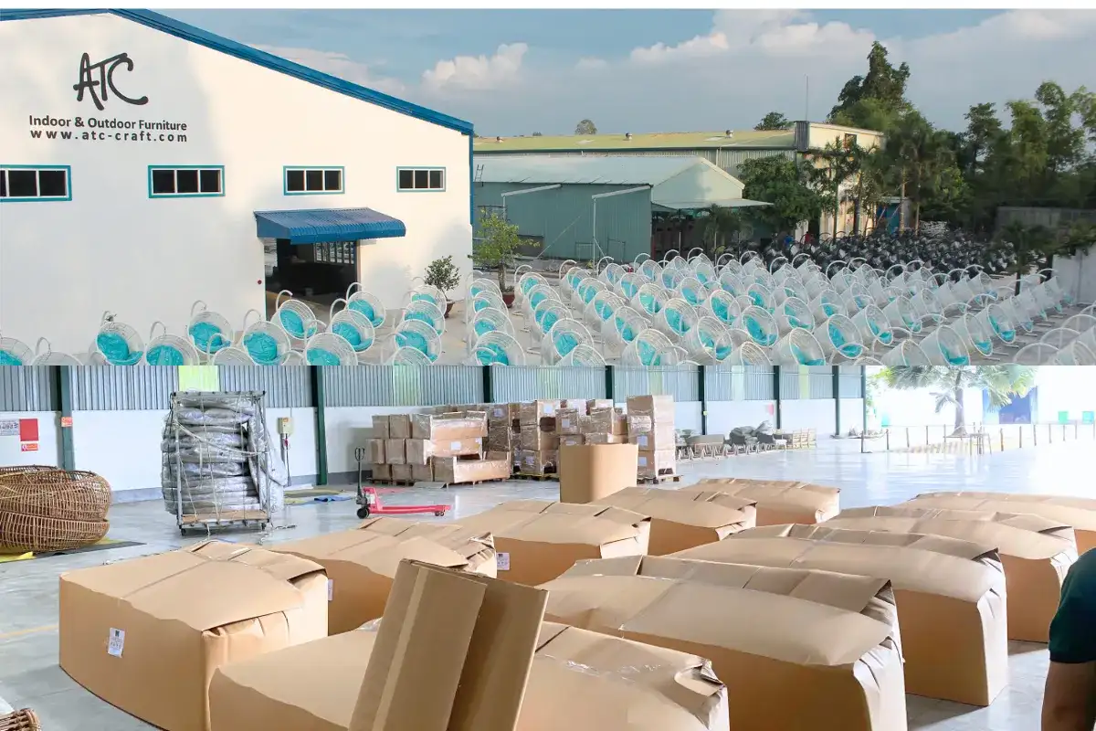 Outdoor furniture factory, finished goods storage, and packing area for export production