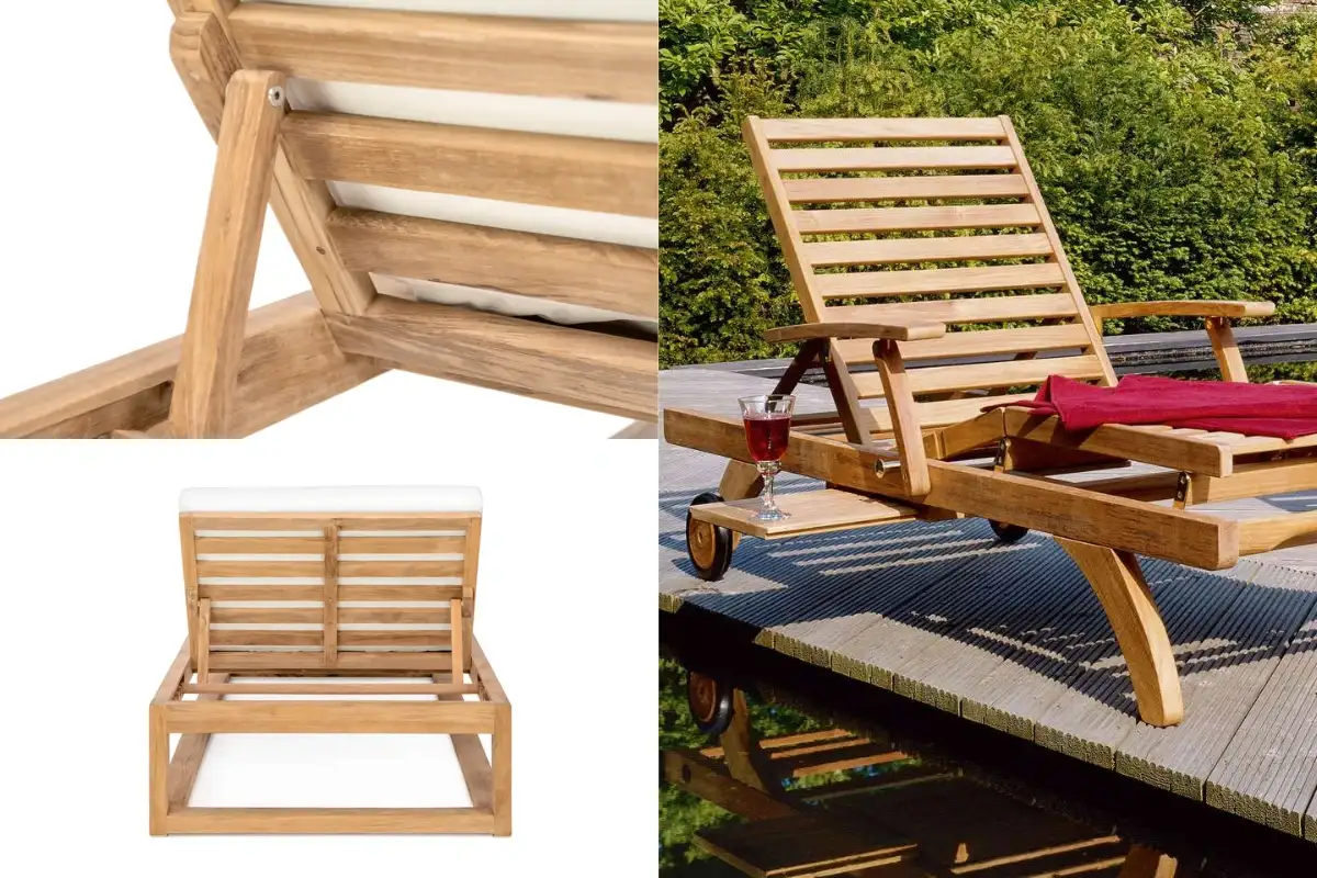 Ghế tắm nắng gỗ teak với khung chắc chắn, dùng ngoài trời