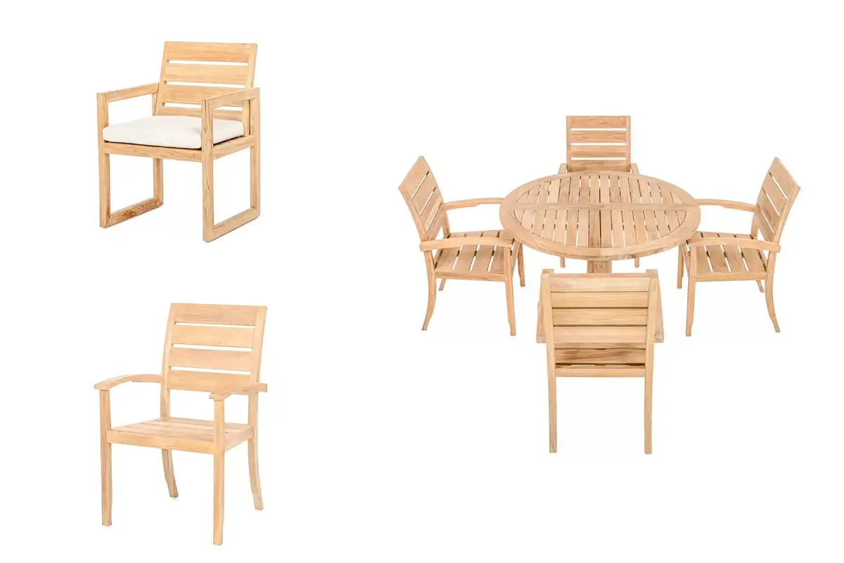 Bộ bàn ăn gỗ teak ngoài trời với thiết kế hiện đại, tối giản
