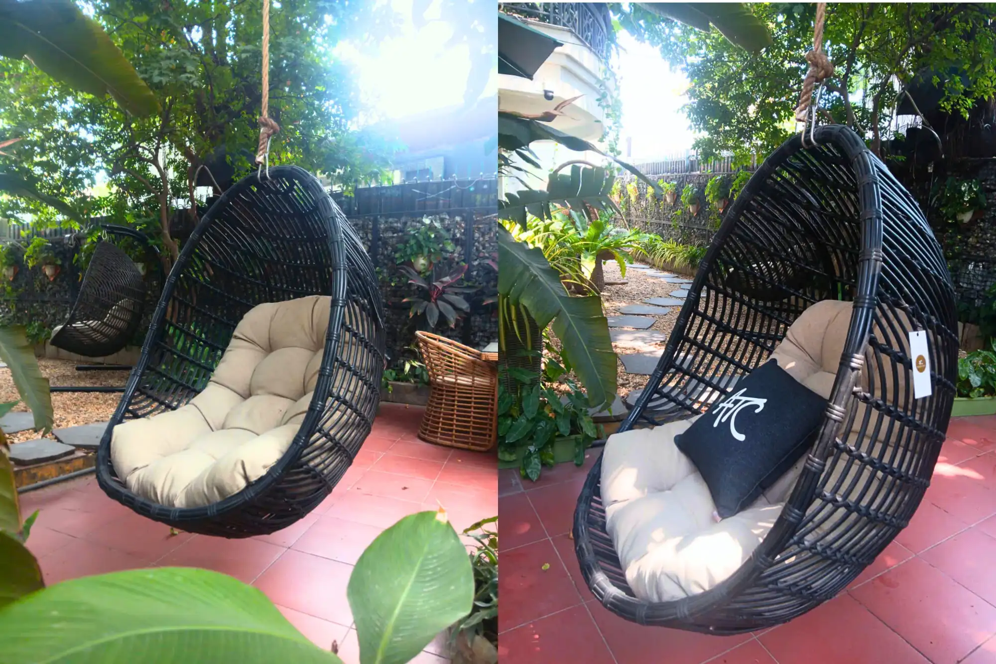 Hanging garden egg chair: An ideal spot for reading and resting.