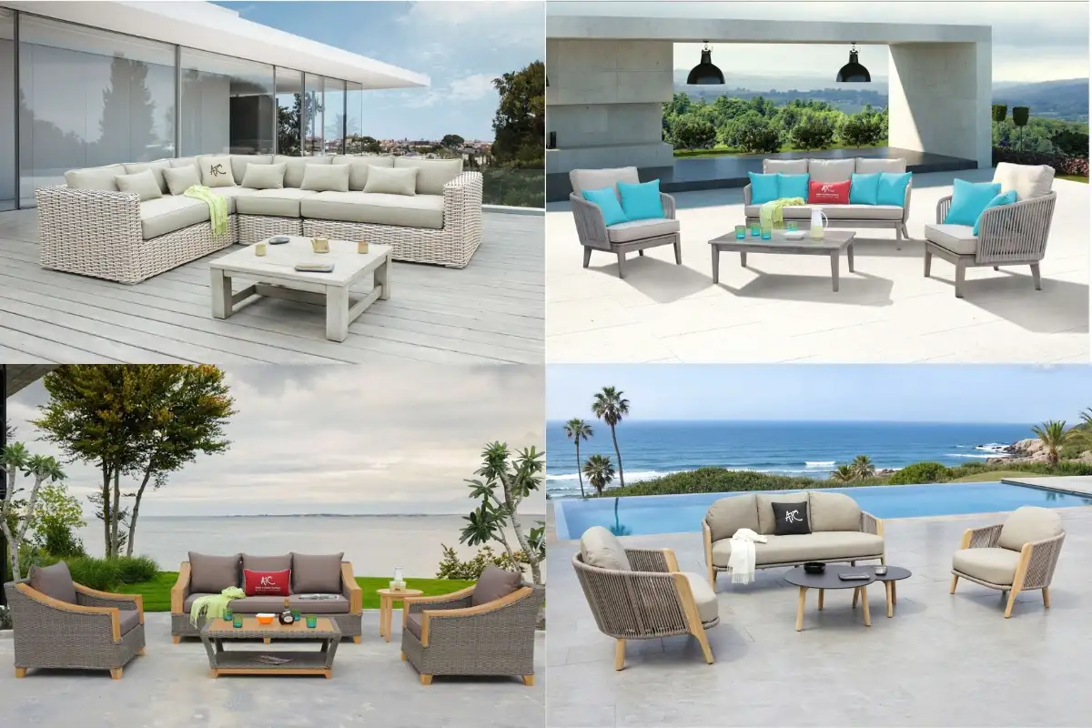 Ghế sofa và ghế bành khu vực chờ hiện đại được bố trí ngoài trời, được thiết kế để nâng cao sự thoải mái của khách hàng và trải nghiệm mua sắm.