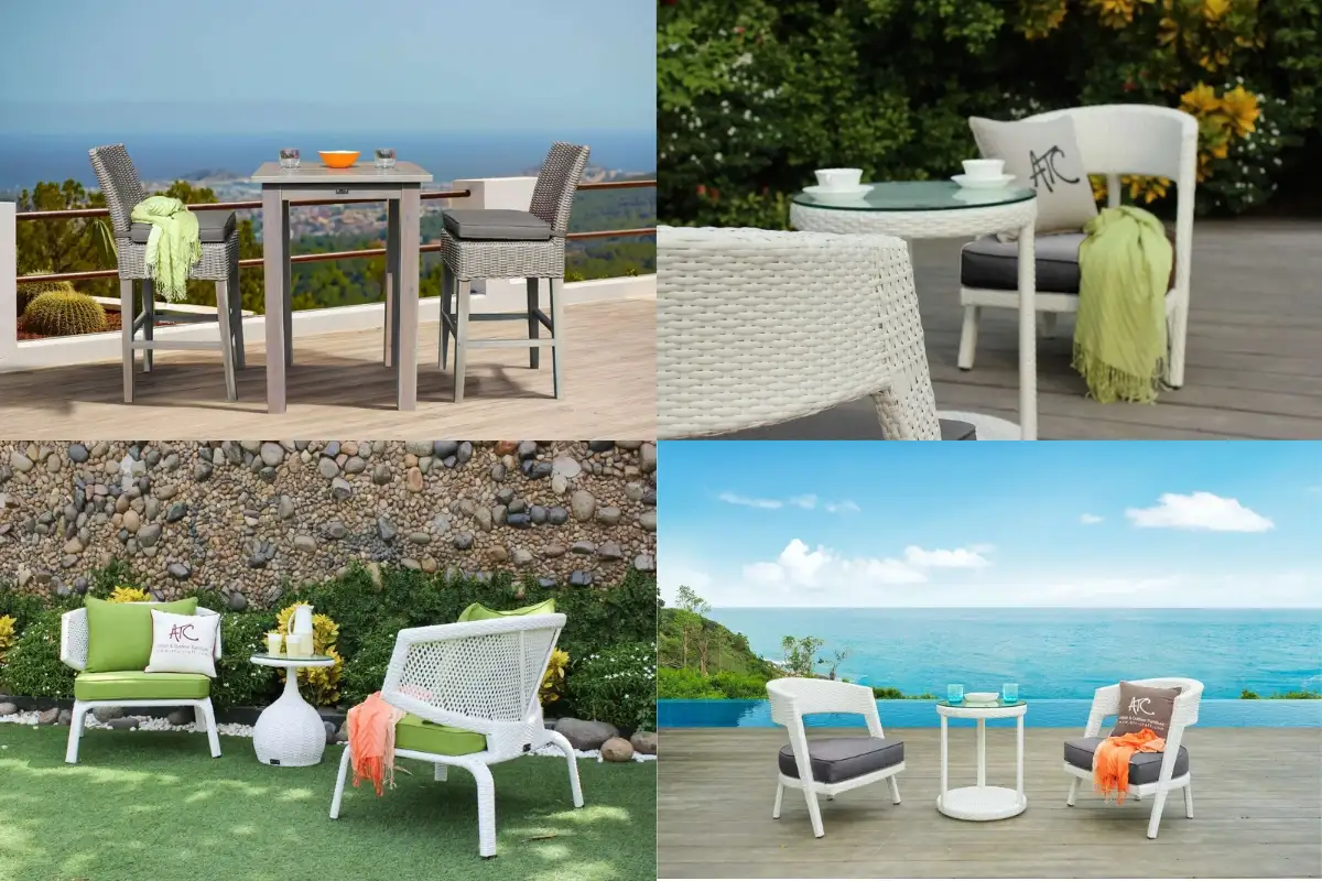 Bàn cà phê và bàn phụ ngoài trời được ghép đôi với ghế, được thiết kế để nâng cao không gian bán lẻ và khách sạn cao cấp.